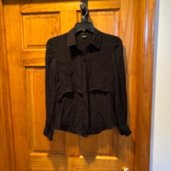 Theory Double Georgette Rosita Silk Blouse in Black Small - Picture 2 of 6